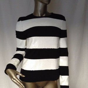 Rachel Zoe Black and White Striped Long Sleeve Sweater